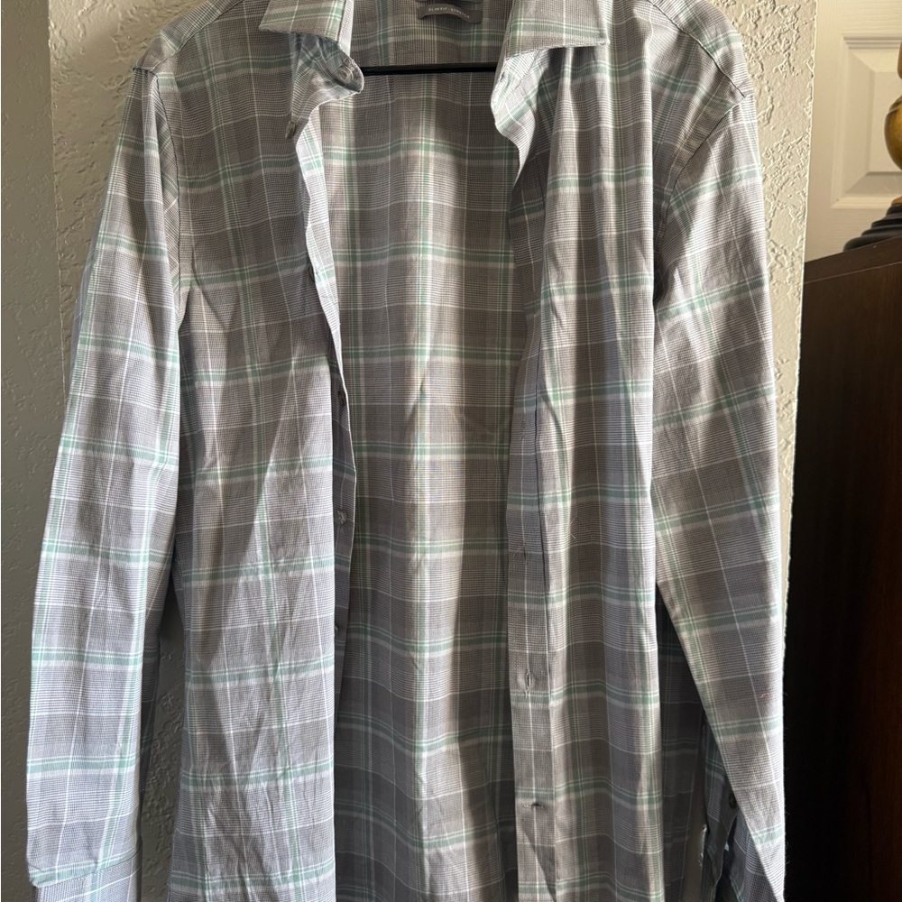 Michael Kors Gray and Green Plaid Shirt